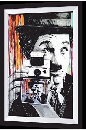 Charlie Chaplin Sanatsal Çerçeve Görünümlü Ahşap Tablo