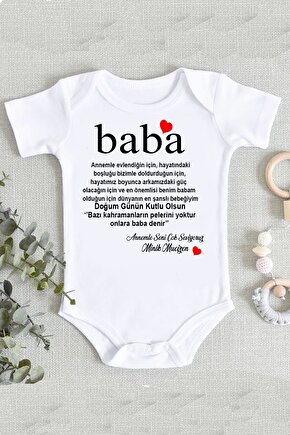 Unisex Beyaz Doğumgünü Hediye Baba Bebek Zıbın Body
