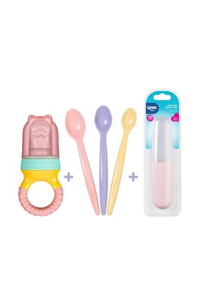 Beslenme Seti Pembe 3lü Kaşık+meyve Süzgeci+saklama Kabı