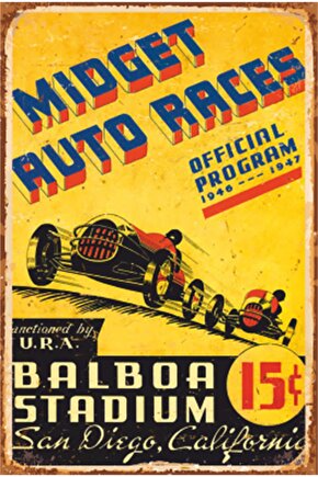 Midget Auto Races Klasik Yarış Arabaları Retro Ahşap Poster
