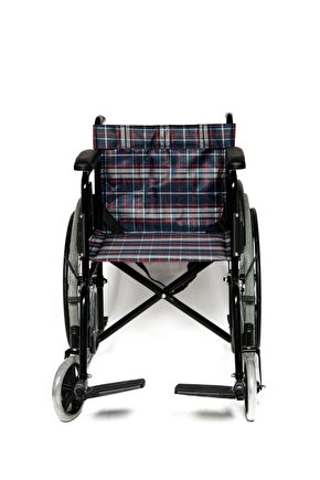 E100 Standart Manuel Tekerlekli Sandalye Ekose Kumaş- Hasta Transfer Sandalyesi