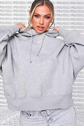 Sportswear Fleece Hoodie Oversized Fit Kapüşonlu Bol Kesim Sweatshirt Gri