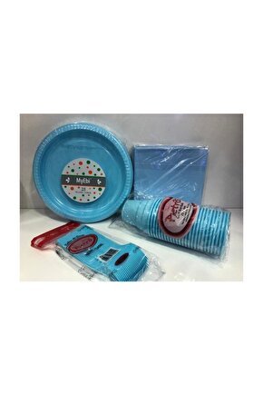 Plastik Kullan At Doğum Günü Tabak Bardak Çatal Peçete(mavi)