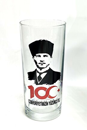 2li Atatürk Baskılı Cumhuriyetimizin 100. Yılı Özel Tasarım Cam Rakı Bardağı