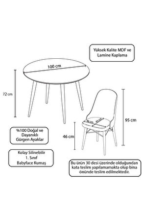 Vilza Meşe Yuvarlak Mutfak Masası Takımı 4 Sandalye