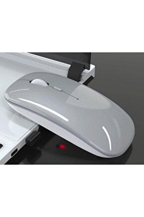 Şarjlı Kablosuz Mouse 2.4 Ghz 1600dpi E-1300 Gümüş Gri