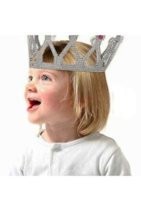 Gümüş Renk Çocuk Ve Yetişkin Uyumlu Kraliçe Tacı Prenses Tacı 8x25 Cm
