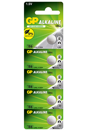 GP186-C5 LR43 Alkalin Düğme Pil 5li Paket