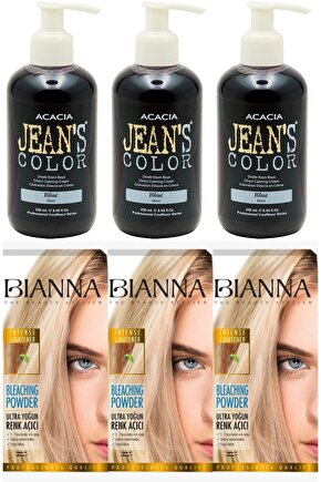 Jeans Color Saç Boyası Mavi 250 Ml 3 Adet + Bianna Saç Açıcı 3 Adet
