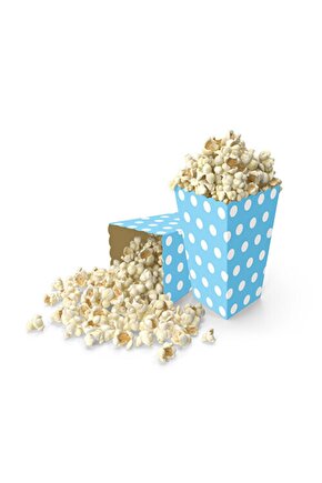 Mavi Puanlı Karton Popcorn Mısır Cips Kutusu 8 Adet