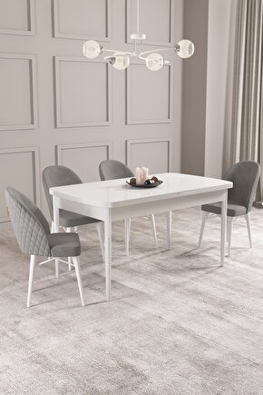Arya Beyaz 70x114 Mdf Açılabilir Mutfak Masası Takımı 4 Adet Sandalye