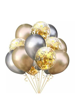 Konfetili Balon Krom Gold Gümüş Balon Seti Parti Seti