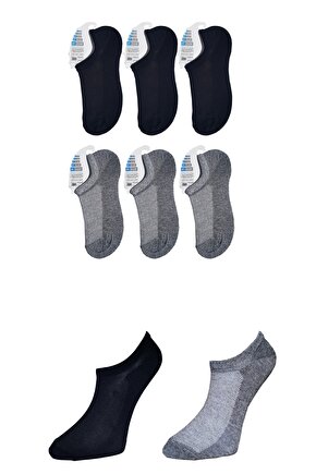Erkek Siyah ve Gri  Görünmez Çorap 6 Çift