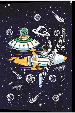 Uzayda Hayat Var Eğlenceli Astronot-8 Retro Ahşap Poster