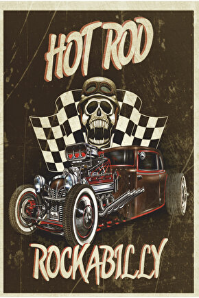 hot rod klasik nostaljik araba yarışı retro ahşap poster