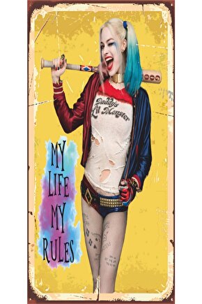 Harley Quinn Benim Kurallarım Mini Retro Ahşap Poster