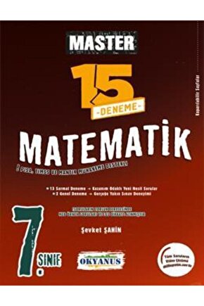 7. Sınıf Matematik Master 15 Matematik Deneme  Şevket Şahin  Okyanus Yayınları  9786059565806