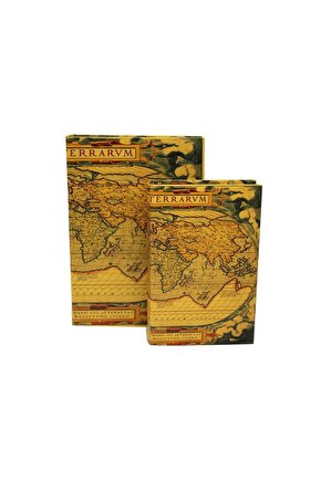Kutu Kitap Harita 2li Set Dekoratif Hediyelik