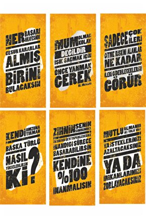 Vintage Tarz Cesaret Sözleri Duvar Yazışarı 6lı Mini Retro Ahşap Poster Seti