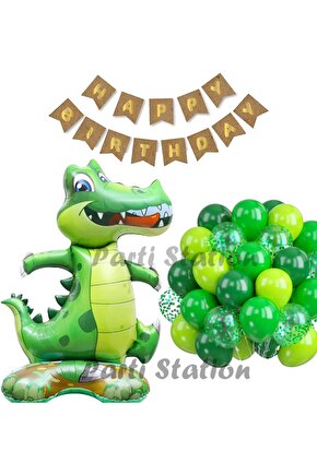 Safari Büyük Ayaklı Timsah Balon Seti Safari Hayvanlar Timsah Crocodıle Konsept Doğum Günü Balon Set