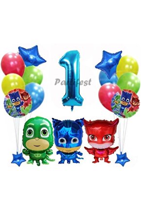 Pijamaskeliler 1 Yaş Balon Seti Pjmasks Konsept Helyum Balon Set Pijamaskeli Doğum Günü Set
