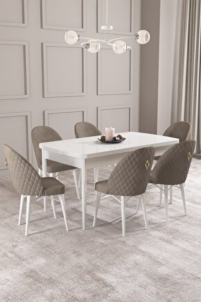 Arya Beyaz 70x114 Mdf Açılabilir Mutfak Masası Takımı 6 Adet Sandalye