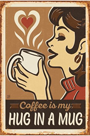 Fincanda Kahve Aşkı Mutfak Dekorasyonu Retro Ahşap Poster