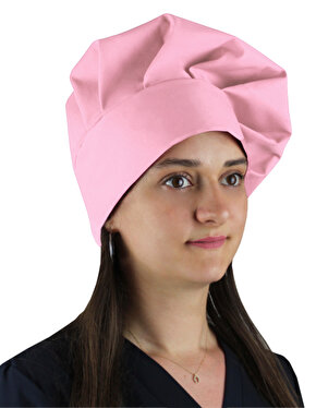Unisex Şef Aşçı Kep Aşçı Şapkası Mantar Kep Alpaka Kumaş Pembe