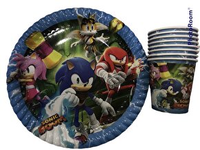 Sonic karton tabak bardak set 8 kişilik