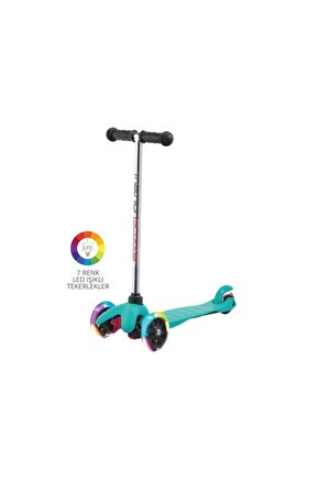 Kaymaz Taban+ergonomik Tutamaklar+7 Renkli Led Işıklı Tekerlek+mavi Renki Scooter Dn-80000