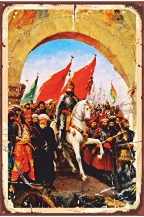 Istanbulun Fethi Tablosu Fatih Sultan Mehmet Retro Ahşap Poster