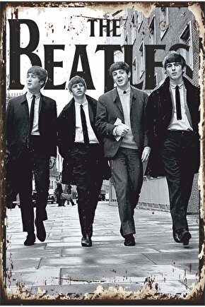 The Beatles Müzik Grubu Retro Ahşap Poster
