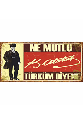 ne mutlu türküm diyene Atatürk ev dekorasyon tablo mini retro ahşap poster