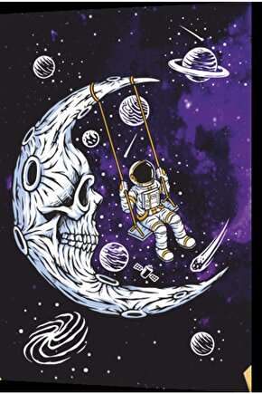 Uzayda Hayat Var Eğlenceli Astronot-2 Retro Ahşap Poster