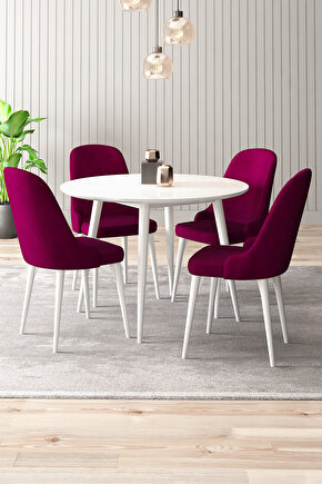 Violet Beyaz Yuvarlak Mutfak Masası Takımı 4 Sandalye