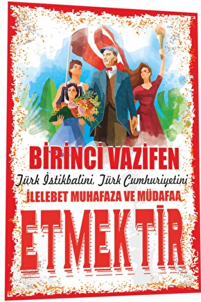 Mustafa Kemal Atatürkün Gençliğe Hitabesi Birinci Vazifen Retro Ahşap Poster 811