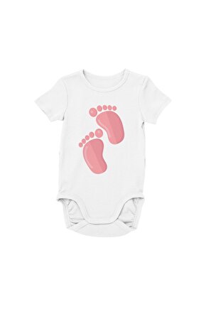 Unisex Beyaz Ayak Temalı Bebek Zıbın