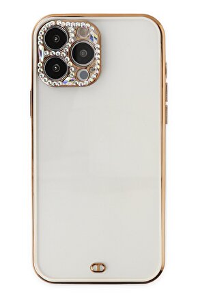 Newface iPhone 13 Pro Kılıf Liva Taşlı Silikon - Beyaz