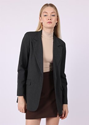 Kadın Tek Düğmeli Klasik Blazer Ceket - Gri