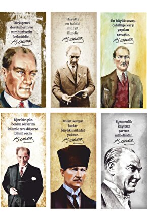 Mustafa Kemal Atatürk 6lı Mini Retro Ahşap Poster Seti Uv Baskılı-2
