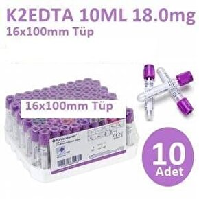 100 Adet Kan Alma Tüpü, Mor Kapak, K2E K2EDTA 10ml 18mg 16x100mm, Bd Vacutainer