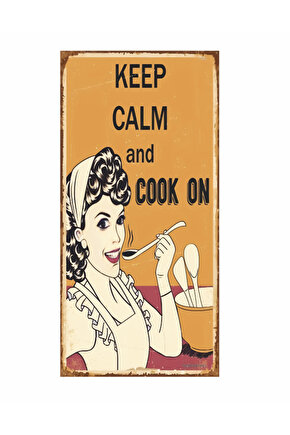 sakin ol ve yemek yap aşçı mutfak yemek yapan kadın anne mini retro ahşap poster