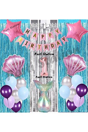 Deniz Kızı 1 Yaş Doğum Günü Konsept Balon Set Mermaid Balloon Set Deniz Kızı Günü Seti