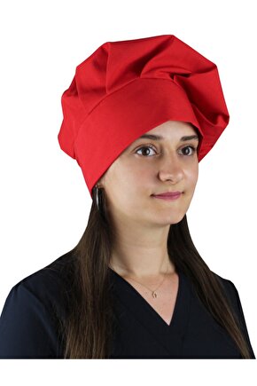 Unisex Şef Aşçı Kep Aşçı Şapkası Mantar Kep Alpaka Kumaş Kırmızı
