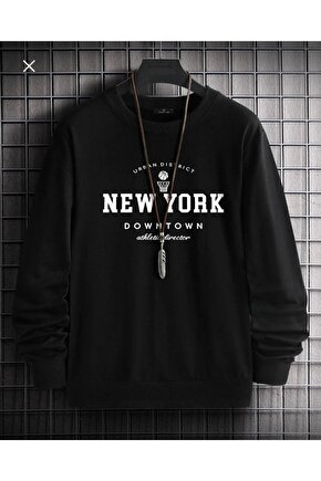 Oversize Newyork Baskılı Siyah Sweatshirt