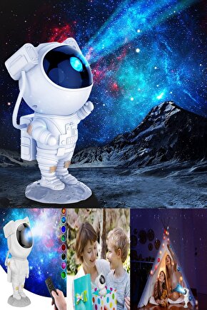 Astronot Tasarım Projeksiyon Yıldız Uzay Görüntülü Şarjlı Kablosuz Projeksiyon Gece Lamba Dekoratif