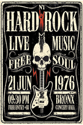 hard rock müzik gitar kuru kafa ev dekorasyon tablo retro ahşap poster