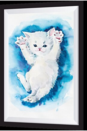 Minnoş Kedi Sanatsal Çerçeve Görünümlü Ahşap Tablo