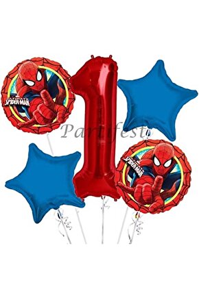 Spiderman Örümcek Adam 1 Yaş Balon Set Balon Folyo Set Spiderman Konsept Doğum Günü Set Yaş Balon