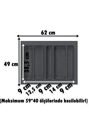 62x49 Cm. 5 Bölmeli Gri Çekmece Içi Düzenleyici Kepçelik (59*40 Cme Kadar Kesilr) Ücretsiz Kesim